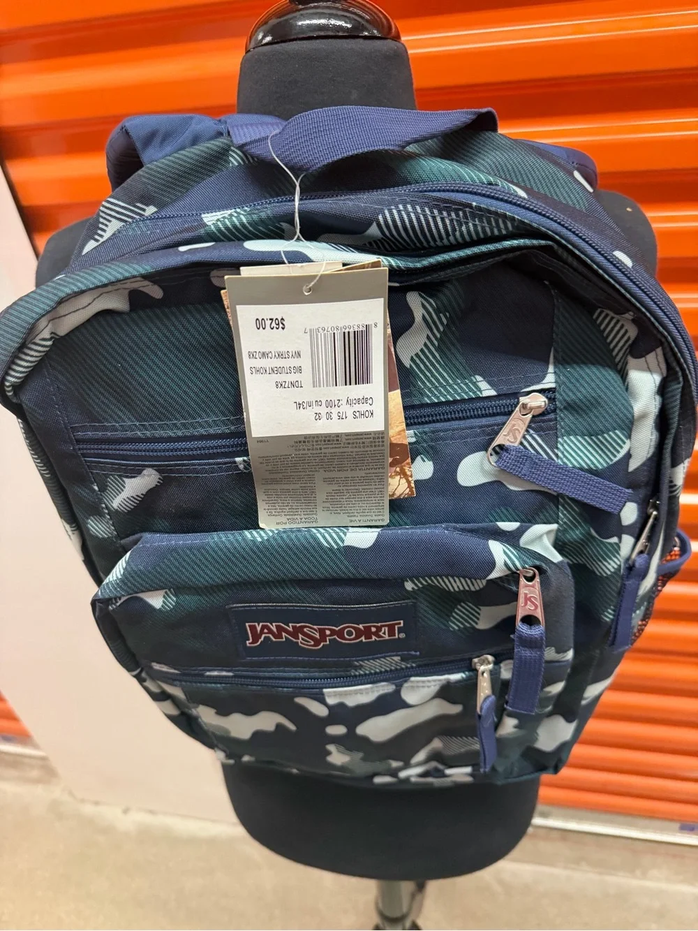 NWT JanSport Big Student Navy Camo Men's Backpack - Durable Everyday Bag